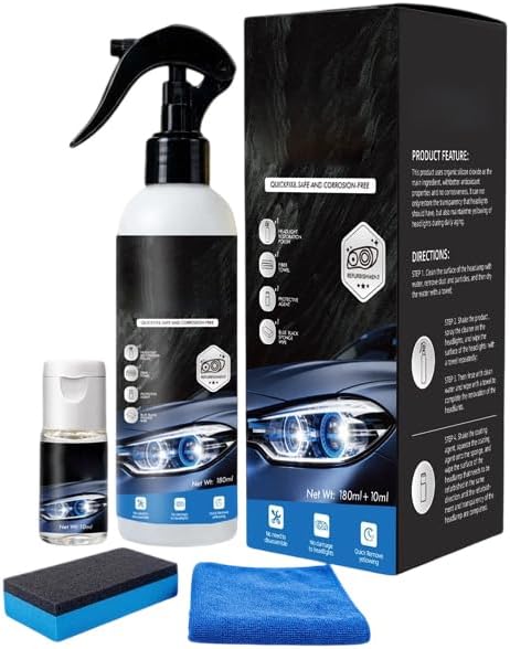 Headlight Restoration Kit, Car Headlight Cleaner and Restorer Kit, No Power Tools Required, Headlight Restoration Spray for Yellowing, Oxidation, Foggy Plastic Lenses (1)