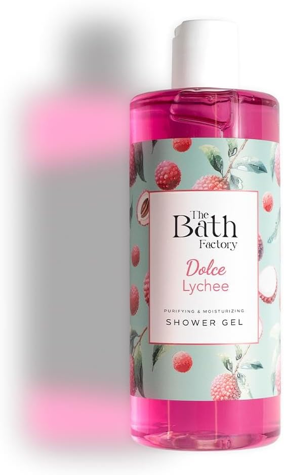 The Bath Factory Shower Gel with Dolce Lychee Extract, 100% Vegan Moisturizing Body Wash, 13.5 Fl Oz, Natural Ingredients