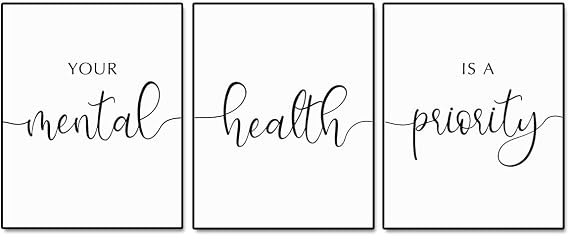 ZEARPT 3 Piece Mental Health Wall Art, Your Mental Health Is a Priority Prints for Therapy Office, Counselor Room, Psychologist Office & Calm Corner Classroom Signs, 11 x 14 Inch Each, Unframed