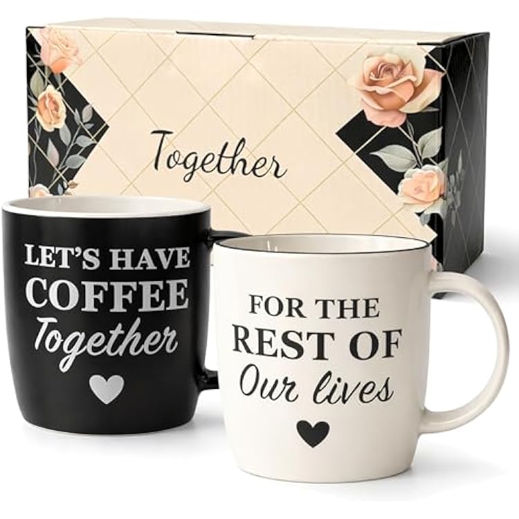 Triple Gifffted Lets Have Coffee Together Coffee Mug Set, Engagement Wedding Gifts for Couple, Bride and Groom Newlywed Bridal Shower, His Hers, Mr and Mrs, Christmas Day, Valentines, Ceramic 13Oz