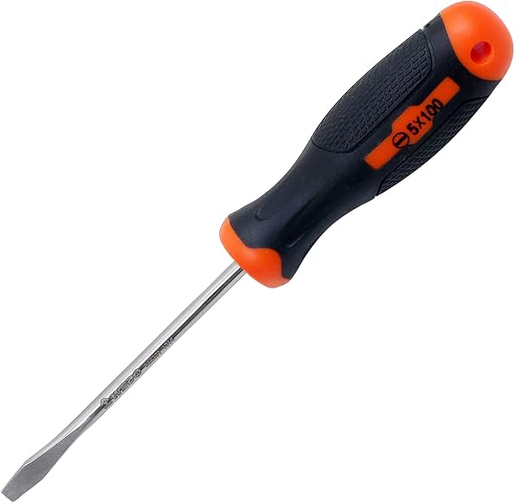 WEDO Stainless Steel Slotted Screwdriver, Flat-Head Screwdriver, Corrosion Resistant, Rust Proof, Ergonomic Soft Grip TPR Handle, 4mm Head, 3" Blade Length