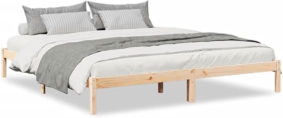 Simple Platform Bed Frames with Under Bed Storage, 180x220 cm King Pine Wood Sturdy Platform Bed Frame with Slat Support (Brown)
