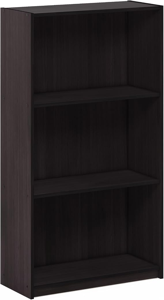 Furinno Basic 3-Tier Book Shelf with Open Shelves, Dark Walnut
