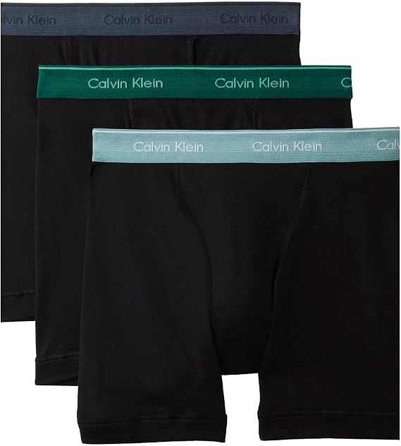 Calvin Klein Men's Cotton Classics 3-Pack Boxer Brief (Black Bodies w/Ink/Zoni Beach/Turf Waistband, Small)