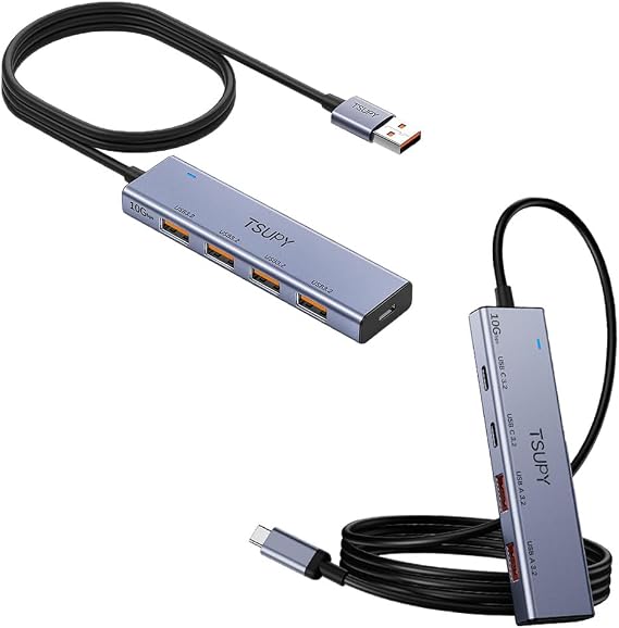 USB C Hub 3.2, TSUPY USB Splitter 10Gbps 4 USB 3.2 Ports with 4ft Extension Cable,Ultra-Slim Aluminium USB 3.2 Gen 2 HUB Fast Data Transfer USB Port Extender for MacBook,Chromebook,Mobile HDD,Laptops