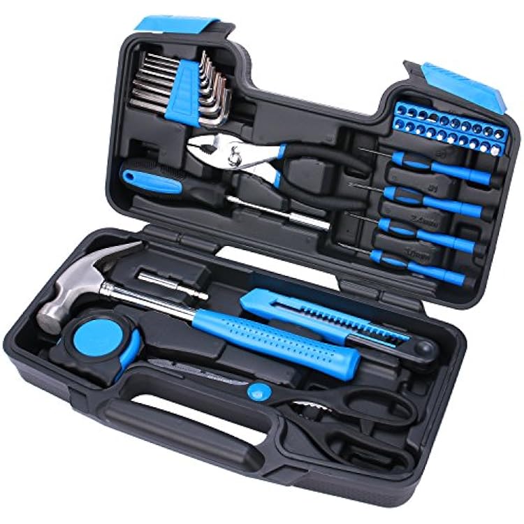 EFFICERE 40-Piece All Purpose Household Tool Kit Includes All Essential Tools for Home, Garage, Office and College Dormitory Use