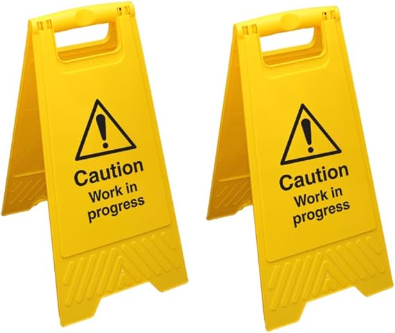 V Safety Caution Work in Progress - Yellow Double Sided Floor Sign Safety Sign Pack of 2