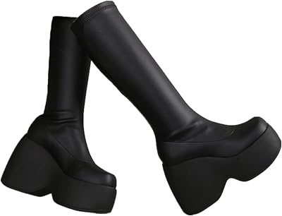 Womens Platform Mid Calf Combat Boots Chunky Booties Punk Combat Boots For Women Wedges Chunky Motorcycle Booties