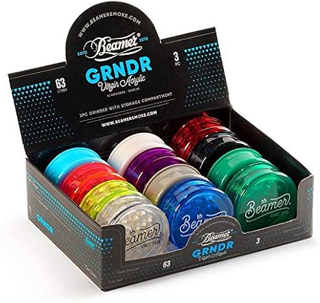 6 Pack - Beamer 3-Piece 63mm Acrylic Grinder, Crown Logo - Transparent Neon Green + Beamer Sticker