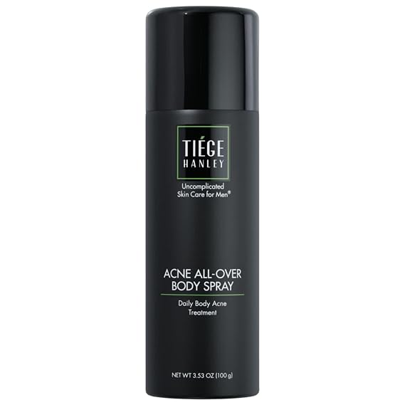 Tiege Hanley TiegeClear Acne All-Over Body Spray for Men, Back, Chest & Shoulder Skin Care, 2% Salicylic Acid Body Spray with Fast-Drying 360 Mist, Non-Aerosol Bottle for Daily Use, 3.4 FL OZ