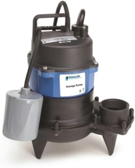 Goulds WW0511AC Submersible Sewage Pump, 1/2 HP, 115 V, Single Phase, 13 Amps, Piggyback/Wide-Angle Floatswitch