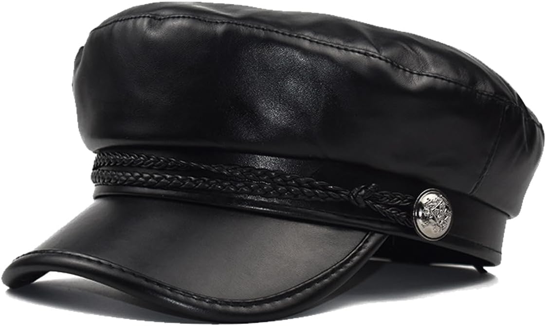 Women Fiddler Cap Newsboy Hat PU Leather Visor Beret Cap