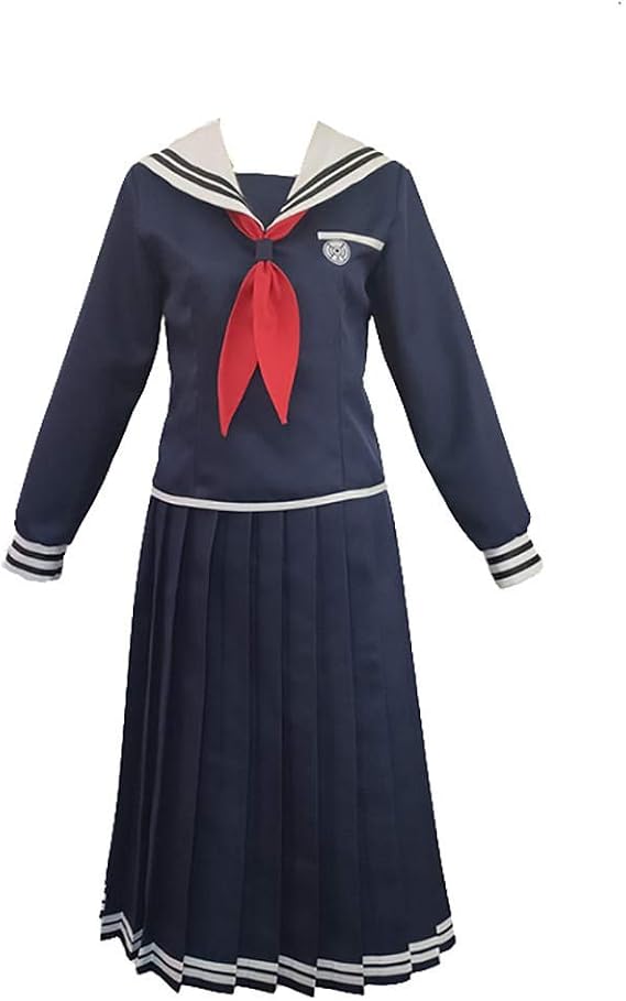 Women Cosplay Costume Blue Sailor Uniform Dress with Red Scarf Long Sleeve Outfit for Adult Women Halloween