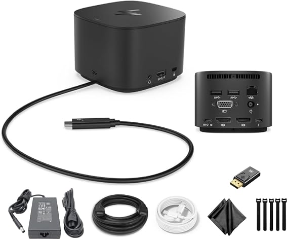 Genuine HP Thunderbolt Dock 120W G2-2UK37ET/ 2UK38ET/ 2UK38UT/ 9LL35AA Multiport Docking Station for Laptop Dual Displays, w/ 120W Power Supply, HDMI Cable, DisplayPort to HDMI Adapter, USB-C Cable