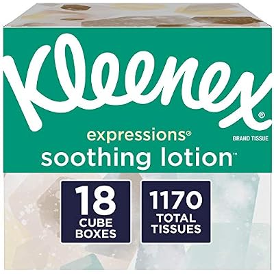 Kleenex Expressions Soothing Lotion Facial Tissues, 18 Cube Boxes, 65 Tissues Per Box 1,170 Tissues Total, Coconut Oil, Aloe & Vitamin E