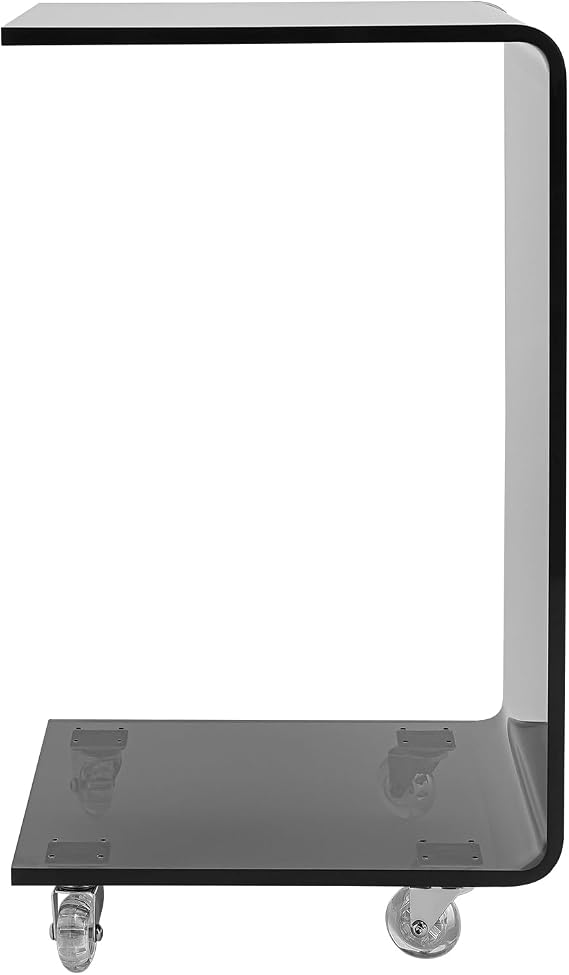 Acrylic Sofa Side Table, C-Shaped Side Table with Double-Tier Storage, Mobile C Shaped End Table Snack Table On Wheels, Bedside Couch Rolling Table for Living Room Bedroom Office (Black)