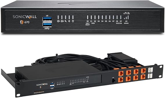 SonicWall TZ670 Network Security Appliance with 1YR 8x5 Support (02-SSC-5858) Bundled with a Rackmount.IT RM-SW-T9 - Rackmount Kit for SonicWall TZ570 and SonicWall TZ670
