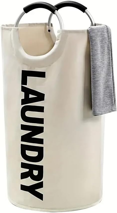 90L Large Laundry Basket, Collapsible Laundry Bag, Freestanding Tall Washing Basket, Folding Washing Clothes Hamper, Foldable Washing Bin with Padded Handles (White)
