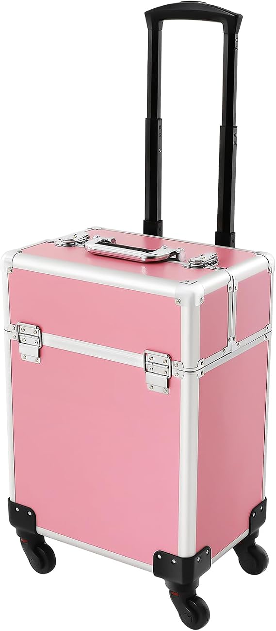 Makeup Trolley Professional Beauty Case On Wheels Cosmetic Trolley with Telescopic Pull Rod and Key Hairdressing Travel Case,for Makeup Artists, Hairstylists, Beauticians
