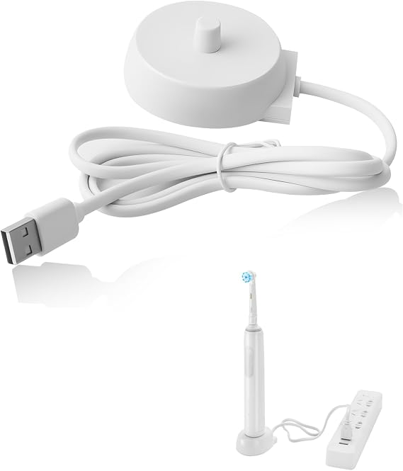 Replacement Charger for Oral-B iO Series 3/4/5/6 & Pro Models, Universal Compatibility with 110-240V, Inductive Waterproof Charging Base, Travel-Friendly Power Cord, White