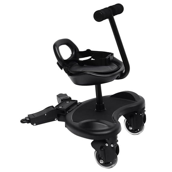 Universal Stroller Board Buggy Board with Detachable Seat 2 in 1 Sit and Stand Stroller Glider Board Adjustable Stroller Attachment for Toddler to Ride, Holds Up to 55lbs (Type B), Black