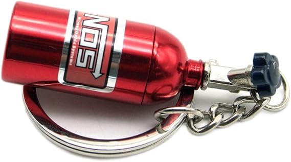 Creative Stylish NOS Mini Nitrous Oxide Bottle Keyring, Key Chain with Keyfob Stash, Turbo Keychain for Accessory, Red