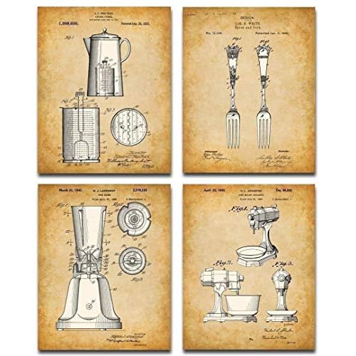Original Kitchen Patent Art Prints - Set of Four Photos 8x10 Unframed - Makes a Great Kitchen or Diner Decor and Gift Under $20