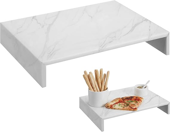 Large Marble Tray Charcuterie Cheese Marble Cutting Boards 14" L x 10" W x 2.5" H Display Table Riser Footed Stand White for Kitchen Serving Vanity Decoration Elegant Gatherings Board Gift