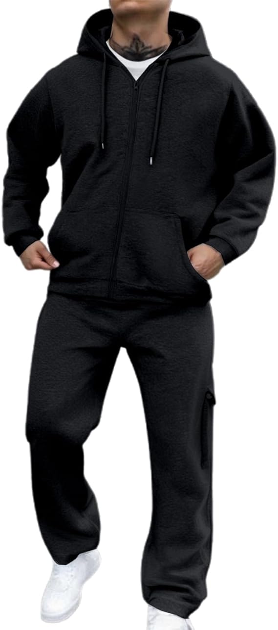Mens Sweatsuits 2 Piece Set Hoodie Crewneck Pullover Zip up 3 Style Workout Casual Athletic Tracksuits Jogging Suit