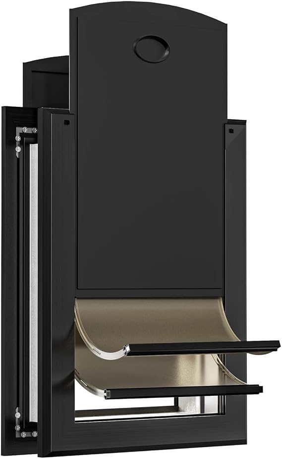 [Classicmacher] Heavy Duty Dog Door with Double Sliding Lock Panel, Aluminum Large Doggie Door for Exterior Door, Magnetic Double Flaps Do g Door for L arge and Medium Dog Up to 100 Lbs (Large,Black)