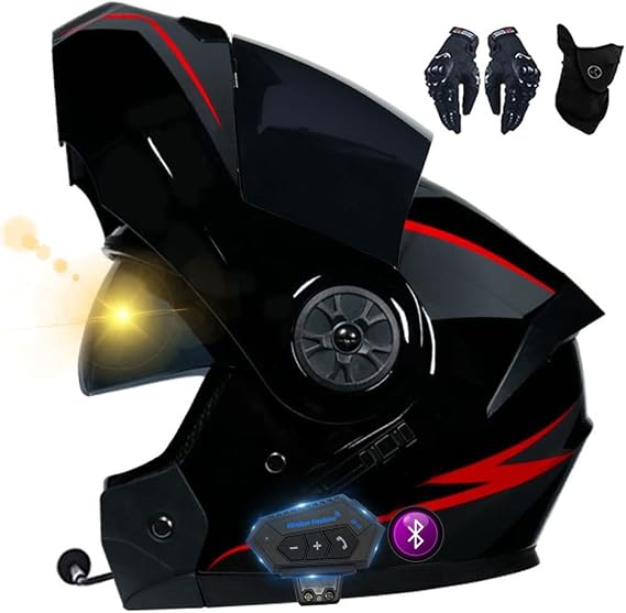 Bluetooth Motorcycle Modular Helmet Flip Up Front Motorbike Helmet, ECE Approved, Built In Dual Visors, High Strength Shell, Comfortable And Breathable Lining, Free Gloves And Mask