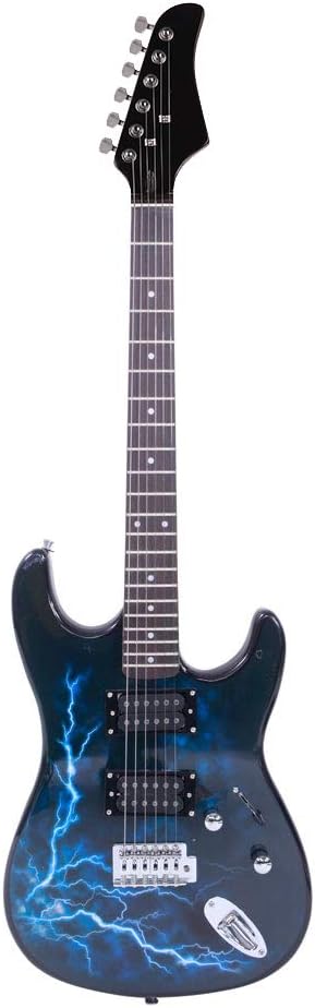 6 String Electric Guitar Beginner Kit, Lightning Style Electric Guitar with Power Cord/Strap/Bag/Plectrums (Black & Dark Blue)