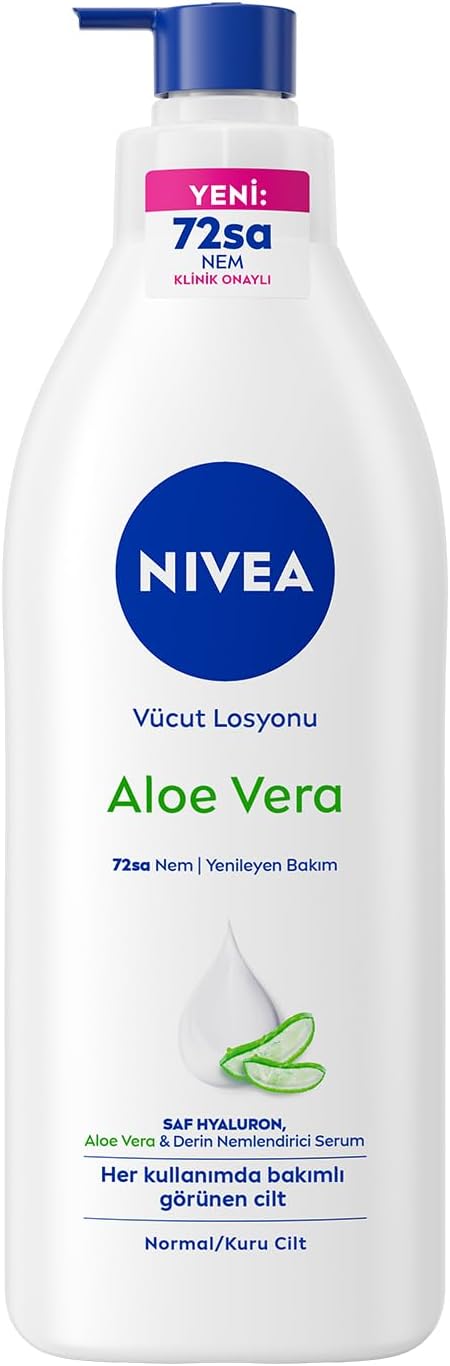 NIVEA Vücut Losyonu Aloe Vera 400 ml, Normal ve Kuru Ciltler için,72 Saat Nemlendirici,Hyaluron,Aloe Vera,Yenileyici Bakım