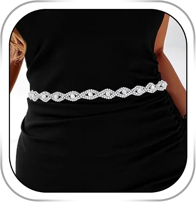 Abien Rhinestone Belt for Formal Dress Silver Belt for Woman Sparkle Thin Belts for Dresses