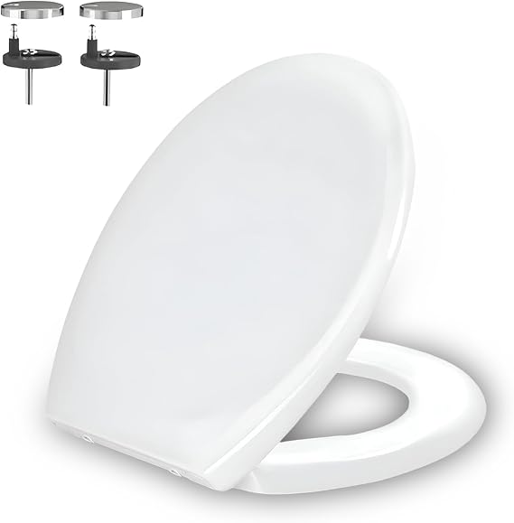 White Soft Close Toilet Seat, Oval Shaped Plastic Toilet Seat with Quick Release Hinges, Easy Fit Installation, Anti Slip Buffers, Removable Slow Closing Toilet Lid, Fits Most Standard Toilets