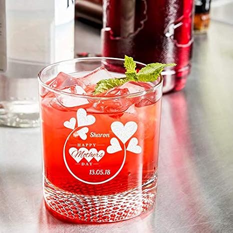 Personalized Happy Mother's Day Rocks/Old Fashioned Glass with Dimpled Base
