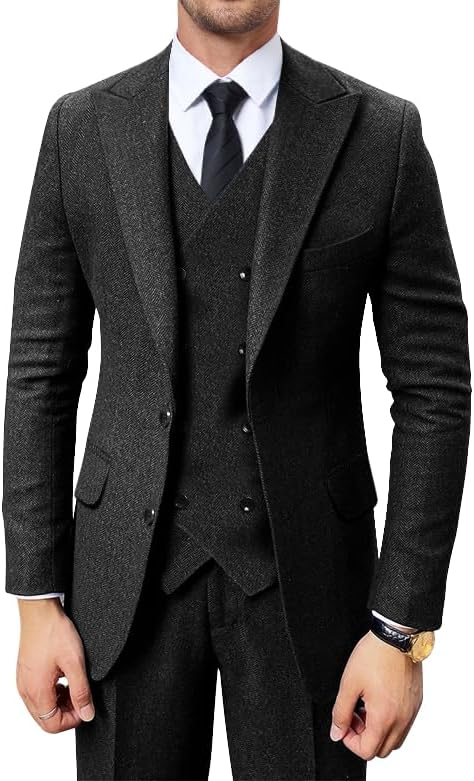 Retro 3 Piece Suit for Men Herringbone Tweed Suit Prom Tuxedo Men