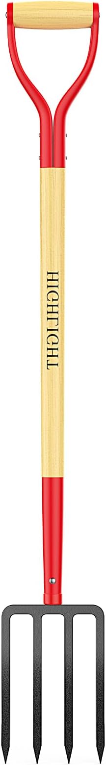 Pitch Fork Pitchfork,4-Tine 45Inch Wood Y-Grip Garden Spading Fork | Heavy duty steel fork,wide anti-clog tines,hardwood Y grip for clay soil, compost, mulch and vegetable gardening.