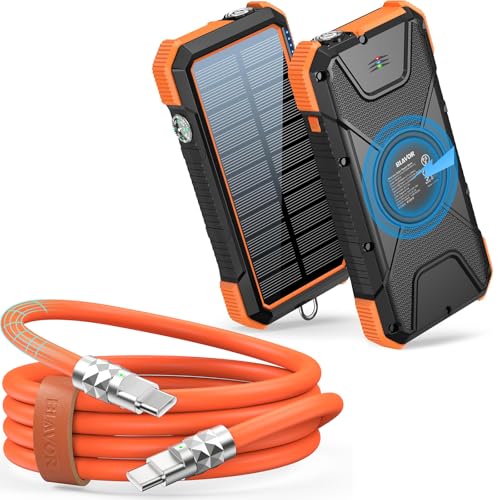 BLAVOR Solar Power Bank, PD18W QC3.0 Fast Charging 20000mAh Solar Powered Powerbank USB C to USB C Cable,4FT,60W Type C Charging Cable