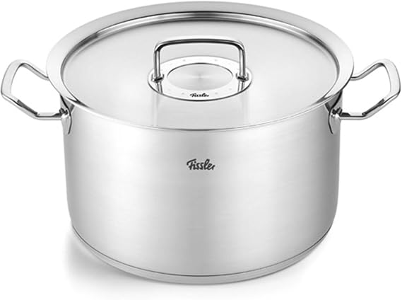 Fissler Original-Profi Collection 10.6 Quart Stainless Steel Stock Pot with Metal Lid, All Stovetops Including Induction, CookStar Base, Oven Safe to 450F