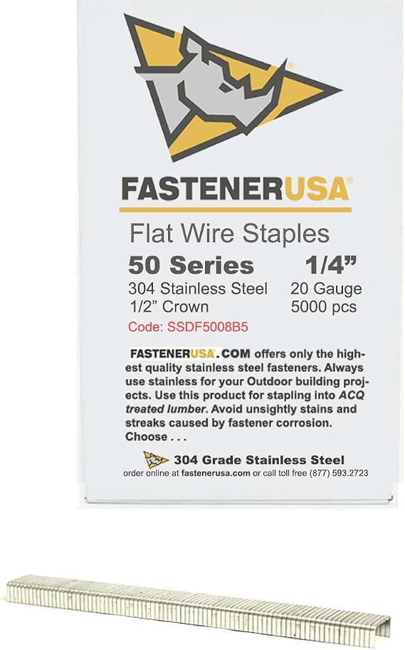 1/4" Leg x 1/2" Crown 20GA 304SS 5008C Staples 5,000ct