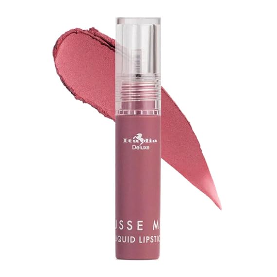 Italia Deluxe Pick 1 Mousse Matte Liquid Lipstick Comfortable Velvet Finish & Zipper Bag (190-09 : SPANISH ROSE, Full Size)