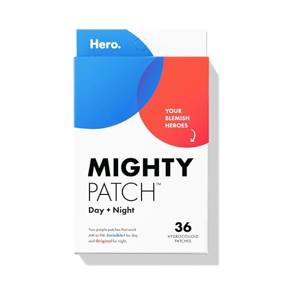 Mighty Patch Hero Cosmetics Day and Night Acne Pimple Patches, 36 Ct | 18x Original + 18x Invisible+ Patches, Absorbs Pimple Gunk in 6-8 Hours, Medical-Grade Hydrocolloid, Dermatologist-Tested