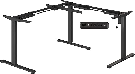 SANODESK Electric Height Adjustable L Shaped 3-Leg Corner Desk Frame