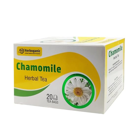 HERBOGANIC Chamomile Herbal Tea - Digestion Support and Immune Boost | Refreshing and Delicious Blend | Natural Ingredients | 20 Tea Bags
