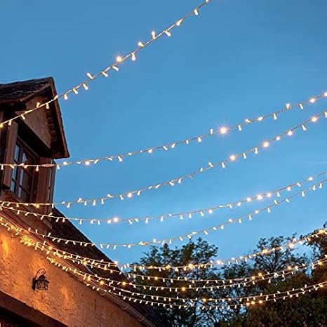Lights4fun Core Series Connectable Outdoor String Lights 100 Warm White LEDs Clear Cable Fairy Lights 5m Low Voltage Plug in Timer [Energy Class A]
