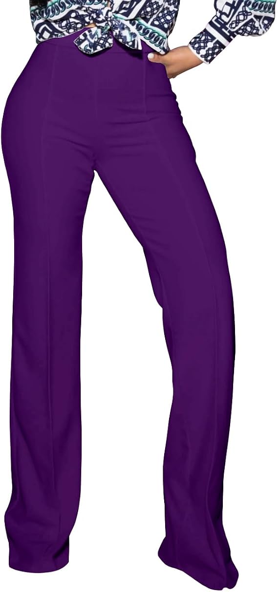 PINSV Women's High Waisted Stretchy Bootcut Pull On Dress Pants Casual Work Pants