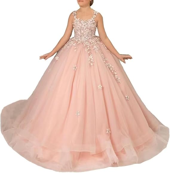 Tulle Flower Girl Dress for Wedding Lace Applique Pageant Dress First Communion Puffy Ball Gown for Girls Party Dress