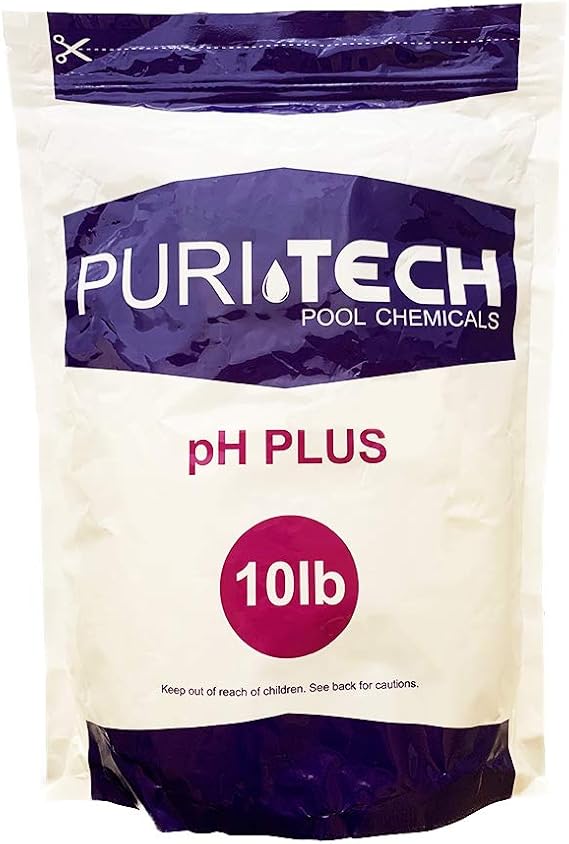 Puri Tech Chemicals pH Plus 10lb Resealable Bag for Swimming Pools & Spas Increaser Up Balancer 100% Sodium Carbonate Increases Chlorine Effectiveness