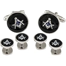 Cuff-Daddy Mens Freemason Masonic Cufflinks Studs Silver Black with Presentation Box Cufflinks Shirt Accessories Business Attire Storage Travel Box Special Occasions